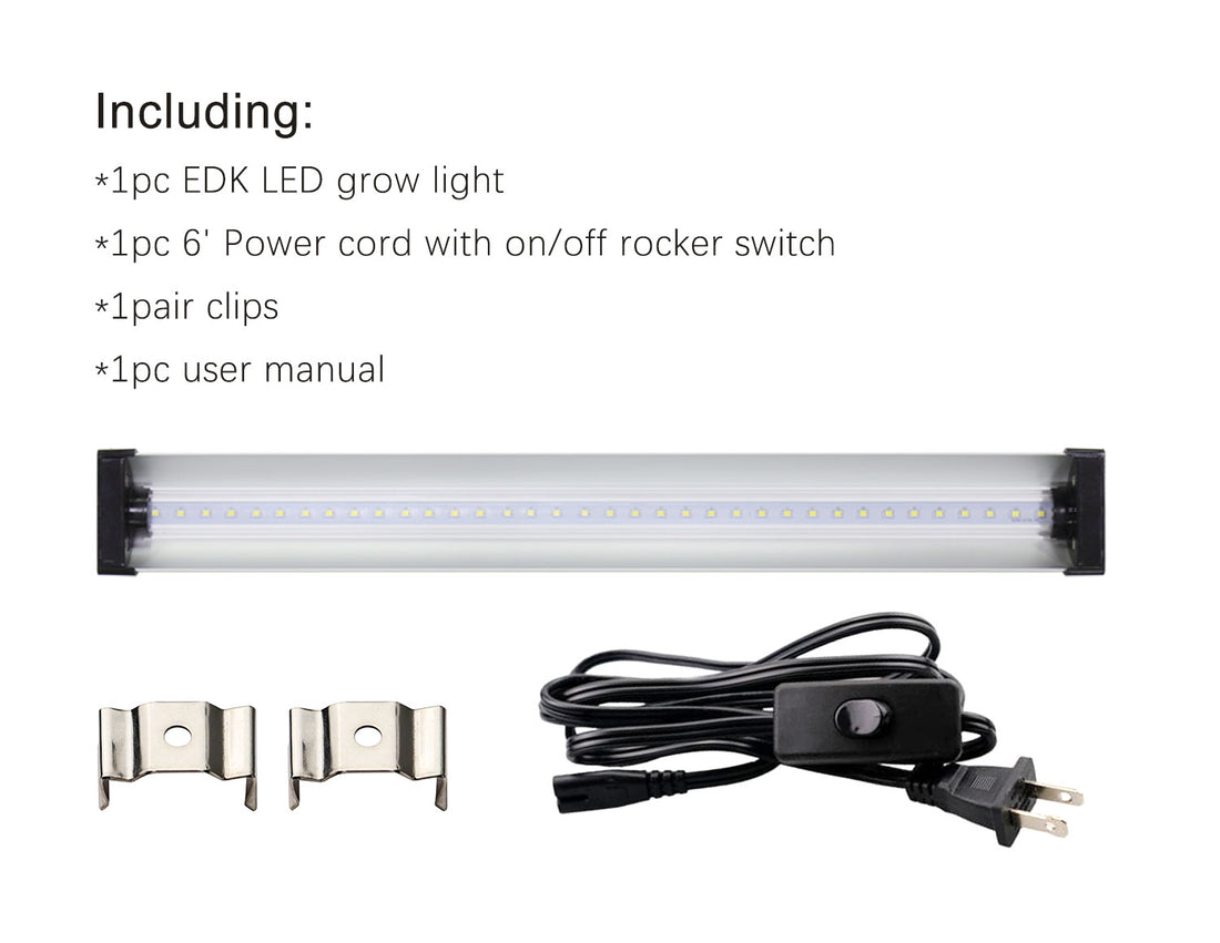 EDK 18" 18w 6400k Full Spectrum LED Grow Light for Small Greenhouses, Shelf Gardening, Home Hydroponics